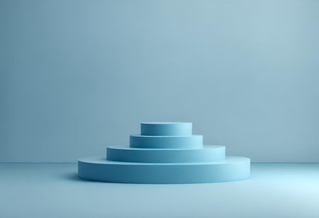 Blue podium on a blue background. 3d rendering, 3d illustration.の素材