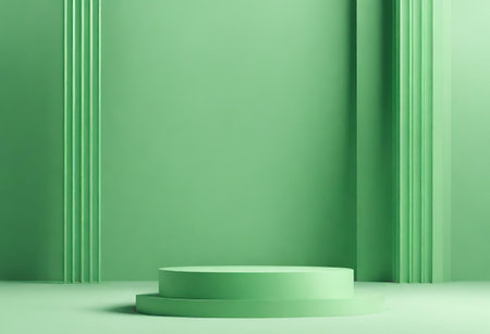 Abstract minimal scene with geometrical forms. Green background. 3d renderの素材