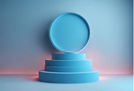 Blue podium on a blue background. 3d rendering, 3d illustrationの素材