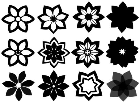 Set of flowers in black on a white background. Vector illustration.のイラスト素材