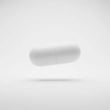 White pill isolated on white background. 3d illustration. Mock upの素材