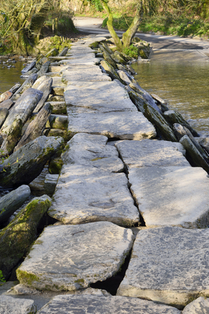 Tarr Steps Clapper Bridge over River Barle near WithypoolViewed from East side