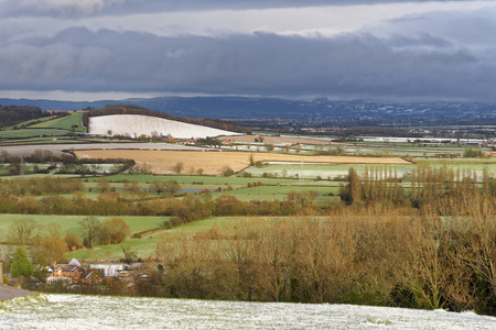 Spring Snow on Sandhurst Hill, Gloucestershire, UKの写真素材
