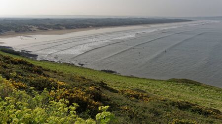 Saunton Sands and Braunton Burrows Sand Dunes, viewed from Croyde Road, West Devon, UK