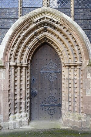 Wooden Church Door, St Michaels & All Saints Church, Ledbury, Herefordshireの写真素材