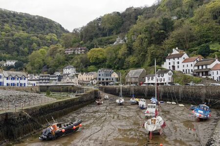 Lynmouth Harbour at low tideNorth Devon Coastの写真素材