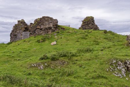 Ruin of Duntulm Castle, Trotternish, Isle of Skye, Scotland, UK Most of what remains is 17th century MacDonald Castleの写真素材