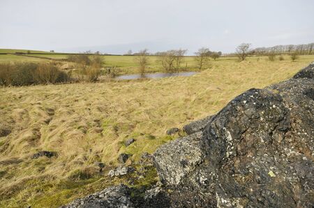 Lead mining slag heaps and flashes at Charterhouse, Mendip Hills, Somerset