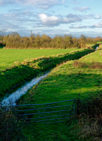 Rhyne on Congresbury Moor in early Winter, Somerset, UKの写真素材