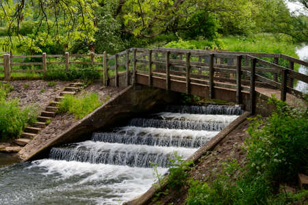 River Yeo & Weir at Congresbury, Somersetの写真素材