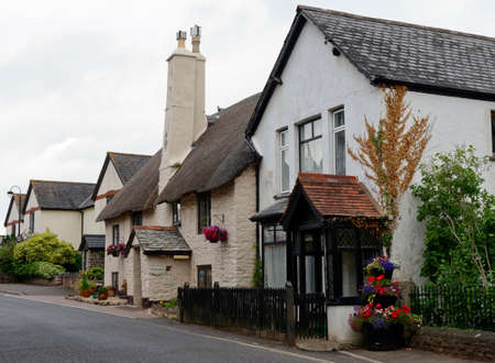Old Cottages in Porlock High Street, Exmoor, Somerset, UK