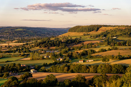 Frocester Hill in evening sun viewed from Cam Long Down, Dursley, Gloucestershire, UK