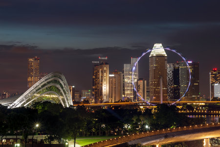 Singapore city skyline at nightのeditorial素材
