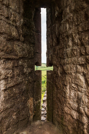 View from the window of an ancient castle (Carreg Cennen, Wales)のeditorial素材