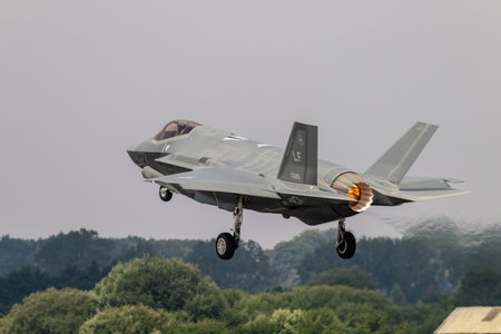 FAIRFORD, ENGLAND - JULY 13: Lockheed Martin F-35A Lightning II Stealth Fighter of the USAF Heritage...