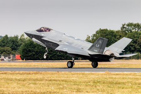 FAIRFORD, ENGLAND - JULY 13: Lockheed Martin F-35A Lightning II Stealth Fighter of the USAF Heritage...