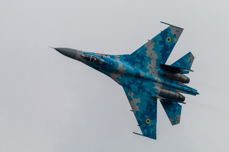 FAIRFORD, UNITED KINGDOM - JULY 13, 2018: Sukhoi Su-27P Flanker of the Ukrainian Air Force...