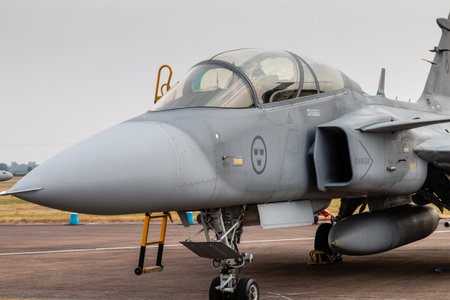 FAIRFORD, ENGLAND - JULY 13: A Swedish Air Force Saab Gripen multirole fighter at the Royal...