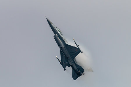 RAF FAIRFORD, ENGLAND - July 13, 2018: An F-16C of the Polish Air Force performing at the Royal...
