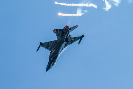 RNAS YEOVILTON, ENGLAND - July 07, 2018: A Belgian Air Force F-16 aircraft at the Yeovilton Air Day...