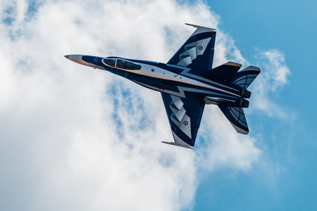 RNAS YEOVILTON, ENGLAND - July 07, 2018: A CF-18 Hornet of the Royal Canadian Air Force displaying...