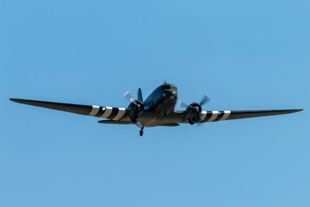RNAS YEOVILTON, ENGLAND - July 07, 2018: A Douglas DC-3 Dakota of the Battle of Britain Memorial...