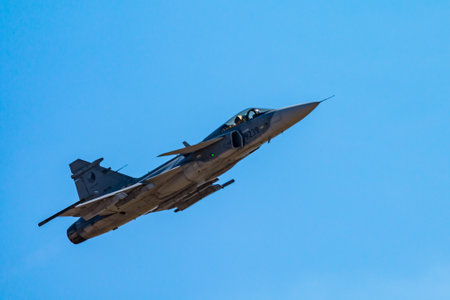 RNAS YEOVILTON, ENGLAND - July 07, 2018: A Saab Jas-39C Gripen of the Czech Air Force 211th Tactical...