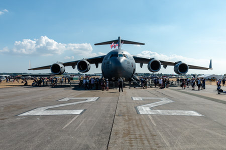 RNAS YEOVILTON, ENGLAND - July 07, 2018: A United States Air Force Boeing C-17A Globamaster III on...