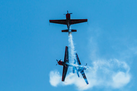 RNAS YEOVILTON, ENGLAND - July 07, 2018: The Royal Jordanian Falcons display team performing at the...