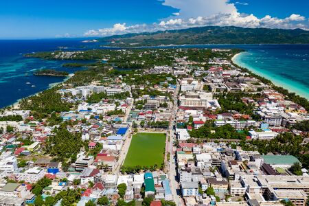Aerial drone view of Boracay Island in the Philippinesの写真素材