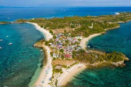 Aerial drone view of small images on the tropical island of Malapascuaの写真素材