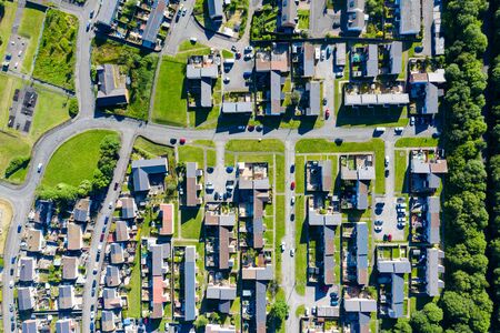 Aerial view of streets and houses in the Welsh town of Ebbw Vale (UK)の写真素材