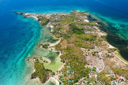 Aerial view of the beautiful tropical island of Malapascua in the Philippines