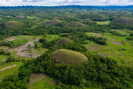 Aerial view of the Chocolate Hills area of Bohol in the Philippinesの写真素材