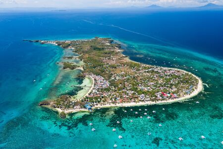 Aerial view of the beautiful tropical island of Malapascua in the Philippinesの写真素材