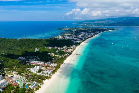 Aerial drone view of the Philippine island of Boracay after its reopeningの写真素材
