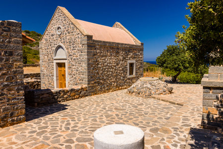 Small, beautiful Greek church on the coast near Elounda, Creteのeditorial素材