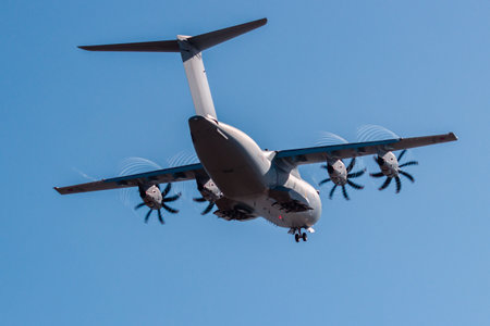 CEFN SIDAN, WALES - MARCH 25 2021: A Royal Air Force Airbus A400M 'Atlas' military transport...