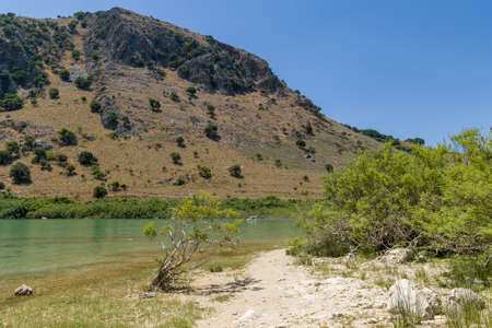 Lake Kournas - the largest freshwater lake on the Greek island of Creteの写真素材