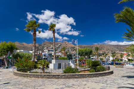 ELOUNDA, CRETE - 11 JULY 2021: Scenery in the popular Cretan resort town of Elounda in the Lasithi region of the island of Creteのeditorial素材
