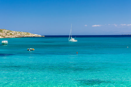 Shallow, warm clear waters of the Aegean Sea near Chania, Creteの写真素材
