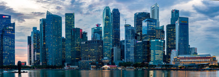 SINGAPORE - NOVEMBER 21 2023: Panoramic view of the central business district and Marina Bay area of...