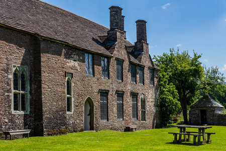 TRETOWER, WALES - JULY 19 2024: Gardens of the medieval fortified manor house of Tretower Court in Mid Walesのeditorial素材