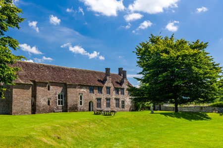 TRETOWER, WALES - JULY 19 2024: Gardens of the medieval fortified manor house of Tretower Court in...