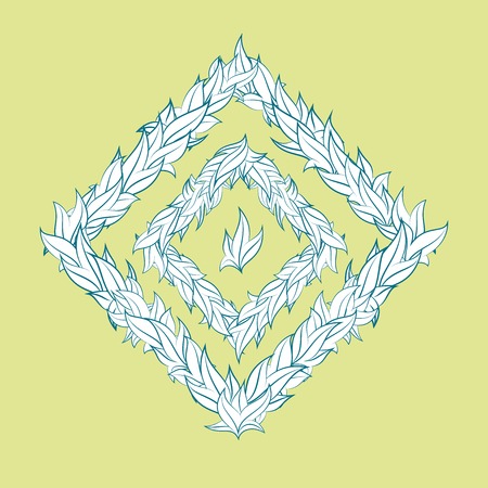 blank emblem framed with colored leaves of different sizeのイラスト素材