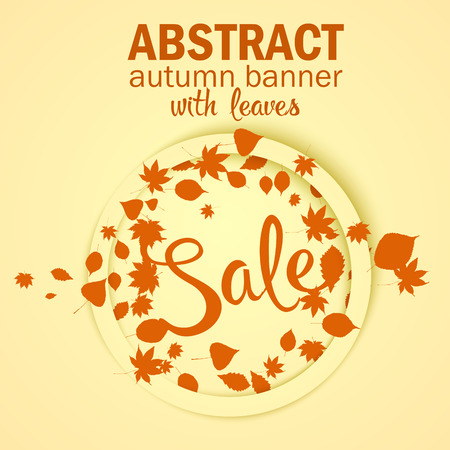 Hand made lettering Autumn sale over round label with leavesのイラスト素材