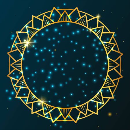 Mandala. Gold round ornament pattern on black background. Vector illustrate.のイラスト素材