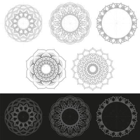Set of abstract mandalas, line art ornament for design or coloringのイラスト素材