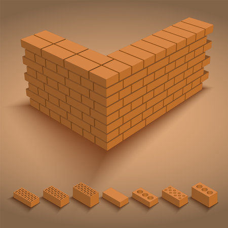 Brick wall in various stated, Brick Wall Redbrick wall in various states of construction.のイラスト素材