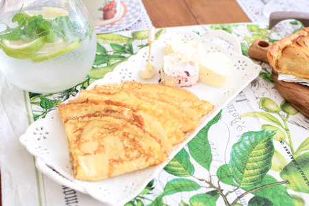 homemade crepe in tea timeの写真素材